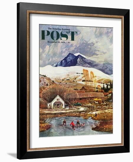 "Ice Hockey on Mountain Pond" Saturday Evening Post Cover, December 13, 1958-John Clymer-Framed Giclee Print