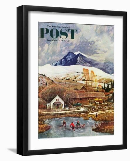 "Ice Hockey on Mountain Pond" Saturday Evening Post Cover, December 13, 1958-John Clymer-Framed Giclee Print