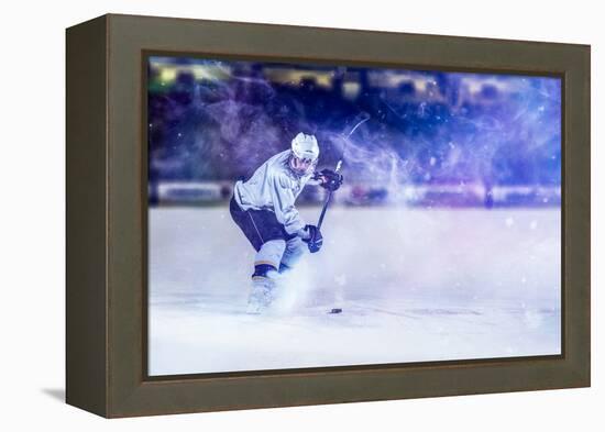 Ice Hockey Player in Action Kicking with Stick-dotshock-Framed Premier Image Canvas