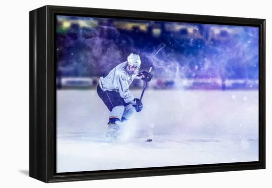 Ice Hockey Player in Action Kicking with Stick-dotshock-Framed Premier Image Canvas