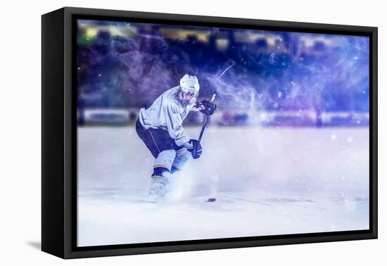 Ice Hockey Player in Action Kicking with Stick-dotshock-Framed Premier Image Canvas