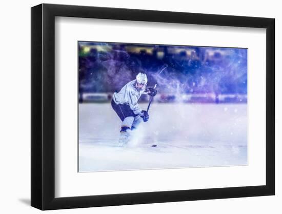 Ice Hockey Player in Action Kicking with Stick-dotshock-Framed Photographic Print