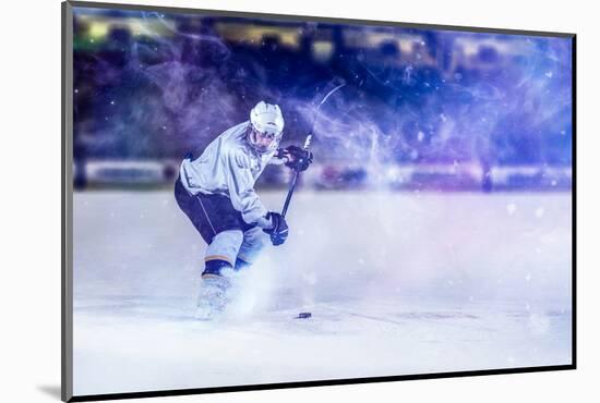 Ice Hockey Player in Action Kicking with Stick-dotshock-Mounted Photographic Print