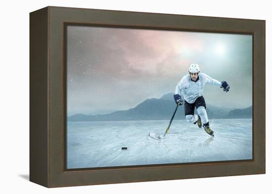 Ice Hockey Player on the Ice, Outdoor.-Andrey Yurlov-Framed Premier Image Canvas