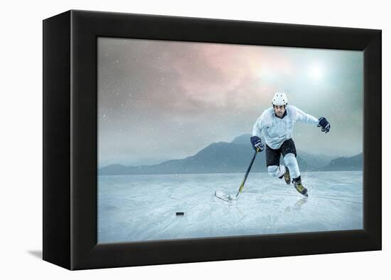 Ice Hockey Player on the Ice, Outdoor.-Andrey Yurlov-Framed Premier Image Canvas