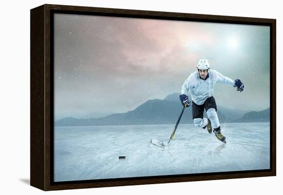 Ice Hockey Player on the Ice, Outdoor.-Andrey Yurlov-Framed Premier Image Canvas