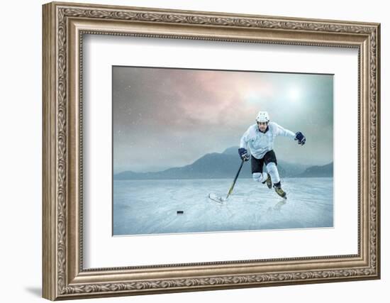 Ice Hockey Player on the Ice, Outdoor.-Andrey Yurlov-Framed Photographic Print