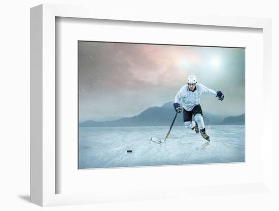 Ice Hockey Player on the Ice, Outdoor.-Andrey Yurlov-Framed Photographic Print