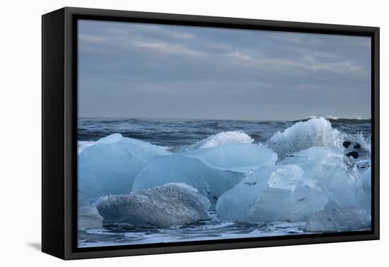 Ice, Icebergs, Black Lava Beach, Glacier Lagoon, Jškulsarlon, South Iceland-Julia Wellner-Framed Premier Image Canvas