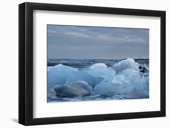 Ice, Icebergs, Black Lava Beach, Glacier Lagoon, Jškulsarlon, South Iceland-Julia Wellner-Framed Photographic Print