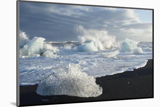 Ice, Icebergs, Black Lava Beach, Glacier Lagoon, Jškulsarlon, South Iceland-Julia Wellner-Mounted Photographic Print