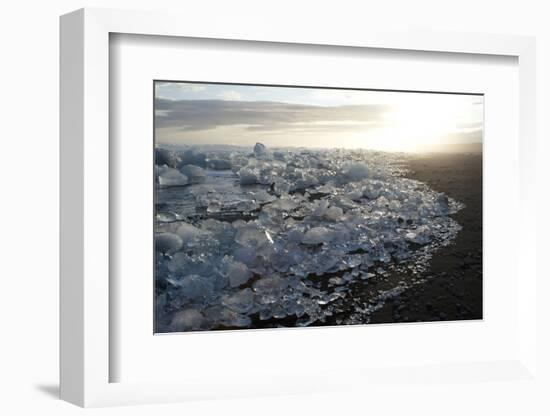 Ice, Icebergs, Black Lava Beach, Glacier Lagoon, Jškulsarlon, South Iceland-Julia Wellner-Framed Photographic Print