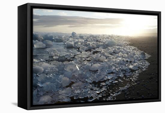 Ice, Icebergs, Black Lava Beach, Glacier Lagoon, Jškulsarlon, South Iceland-Julia Wellner-Framed Premier Image Canvas