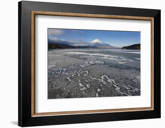 Ice on Lake Yamanaka with Snow-Covered Mount Fuji in Background, Japan-Peter Adams-Framed Photographic Print