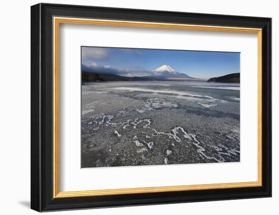Ice on Lake Yamanaka with Snow-Covered Mount Fuji in Background, Japan-Peter Adams-Framed Photographic Print