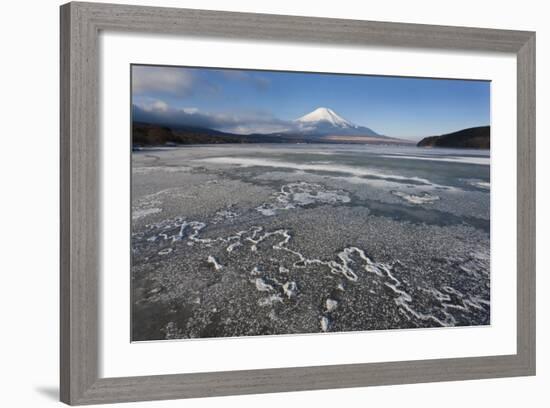 Ice on Lake Yamanaka with Snow-Covered Mount Fuji in Background, Japan-Peter Adams-Framed Photographic Print