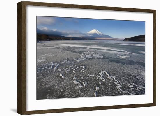 Ice on Lake Yamanaka with Snow-Covered Mount Fuji in Background, Japan-Peter Adams-Framed Photographic Print