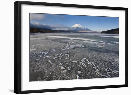 Ice on Lake Yamanaka with Snow-Covered Mount Fuji in Background, Japan-Peter Adams-Framed Photographic Print