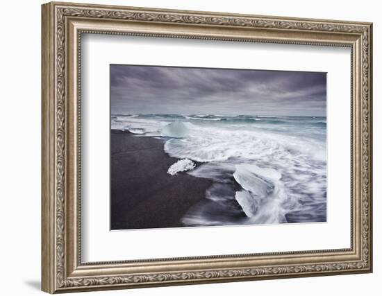 Ice on the seashore outside the Jokulsarlon lagoon, Jokulsarlon, Vatnajokull National Park-Nigel Hicks-Framed Photographic Print