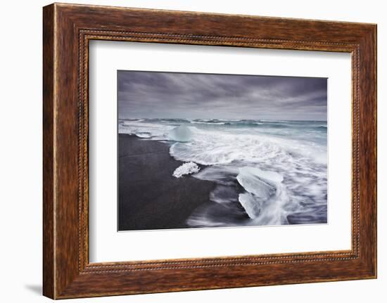 Ice on the seashore outside the Jokulsarlon lagoon, Jokulsarlon, Vatnajokull National Park-Nigel Hicks-Framed Photographic Print