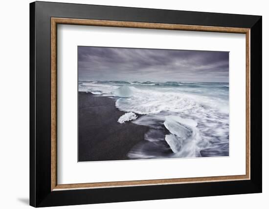 Ice on the seashore outside the Jokulsarlon lagoon, Jokulsarlon, Vatnajokull National Park-Nigel Hicks-Framed Photographic Print