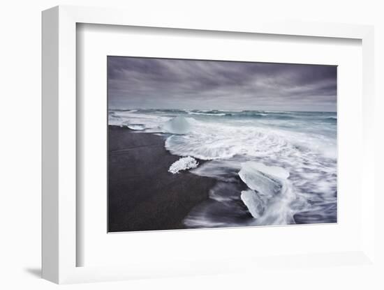 Ice on the seashore outside the Jokulsarlon lagoon, Jokulsarlon, Vatnajokull National Park-Nigel Hicks-Framed Photographic Print