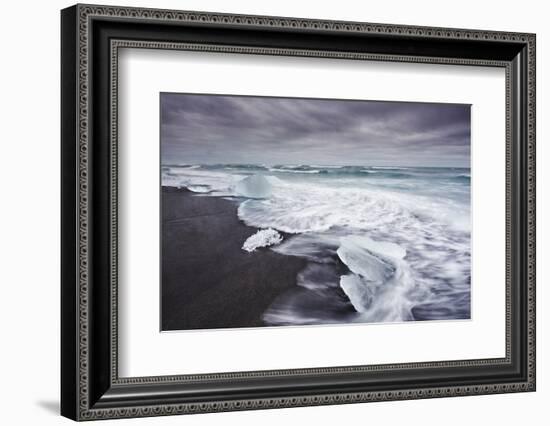 Ice on the seashore outside the Jokulsarlon lagoon, Jokulsarlon, Vatnajokull National Park-Nigel Hicks-Framed Photographic Print