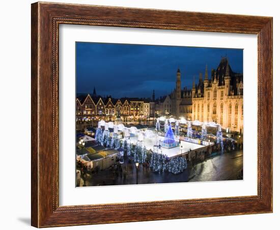 Ice Rink and Christmas Market in the Market Square, Bruges, West Vlaanderen (Flanders), Belgium-Stuart Black-Framed Photographic Print