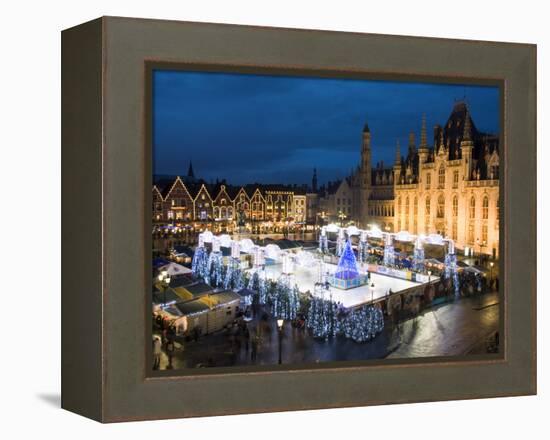 Ice Rink and Christmas Market in the Market Square, Bruges, West Vlaanderen (Flanders), Belgium-Stuart Black-Framed Premier Image Canvas