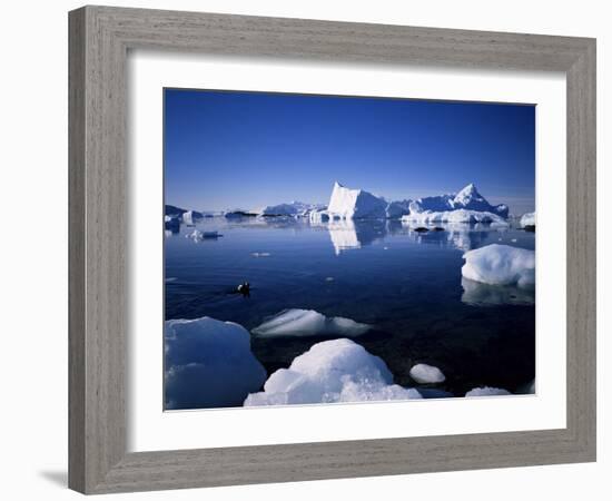 Ice Scenery and Seal, Antarctica, Polar Regions-Geoff Renner-Framed Photographic Print