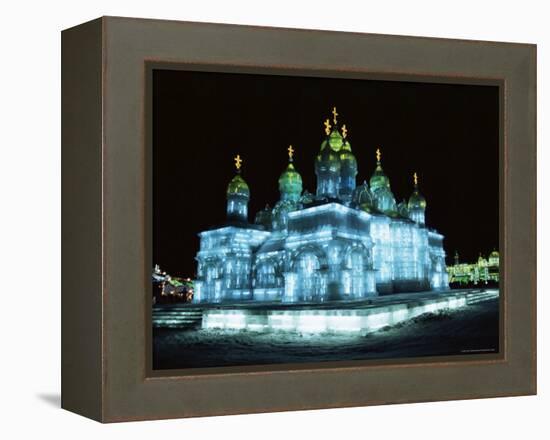 Ice Sculptures in Taiyangdao Park at Night, Bingdeng Jie, Heilongjiang, China-Tony Waltham-Framed Premier Image Canvas