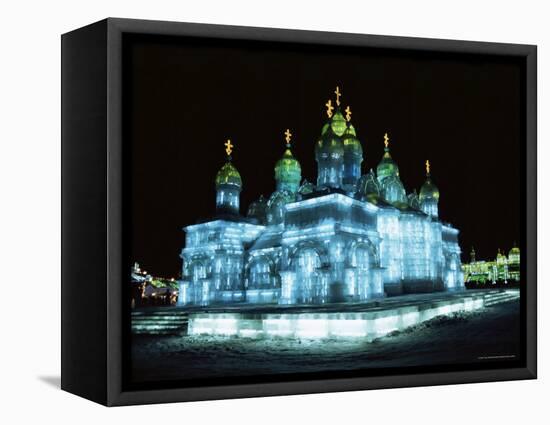 Ice Sculptures in Taiyangdao Park at Night, Bingdeng Jie, Heilongjiang, China-Tony Waltham-Framed Premier Image Canvas