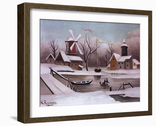 Ice Skaters on a Frozen Pond by Henri Rousseau-Geoffrey Clements-Framed Giclee Print