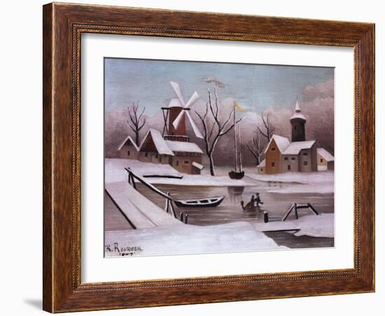 Ice Skaters on a Frozen Pond by Henri Rousseau-Geoffrey Clements-Framed Giclee Print