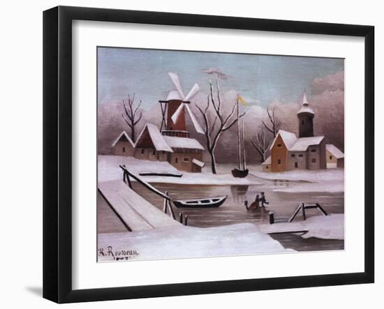 Ice Skaters on a Frozen Pond by Henri Rousseau-Geoffrey Clements-Framed Giclee Print