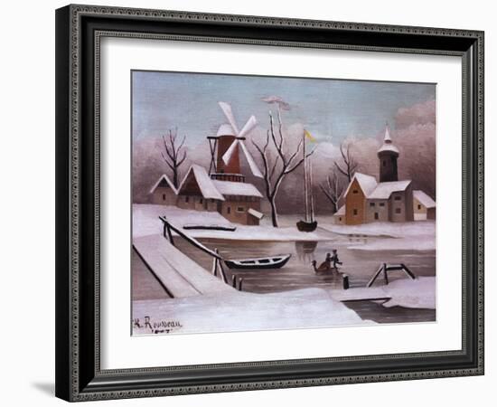 Ice Skaters on a Frozen Pond by Henri Rousseau-Geoffrey Clements-Framed Giclee Print