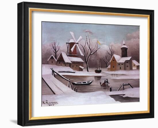 Ice Skaters on a Frozen Pond by Henri Rousseau-Geoffrey Clements-Framed Giclee Print