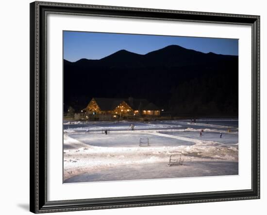 Ice Skating and Hockey on Evergreen Lake, Colorado, USA-Chuck Haney-Framed Photographic Print