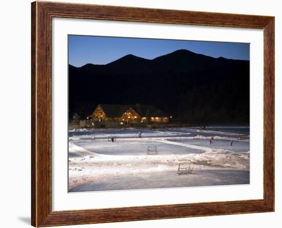 Ice Skating and Hockey on Evergreen Lake, Colorado, USA-Chuck Haney-Framed Photographic Print