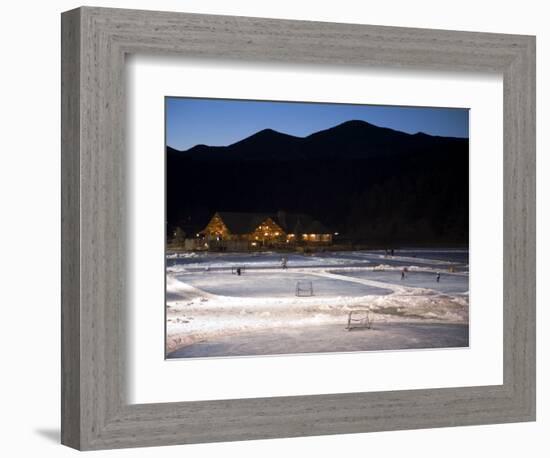 Ice Skating and Hockey on Evergreen Lake, Colorado, USA-Chuck Haney-Framed Photographic Print