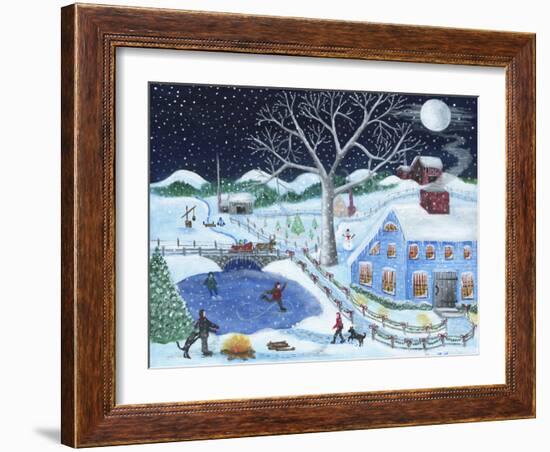 Ice Skating By Old Farm-Cheryl Bartley-Framed Giclee Print