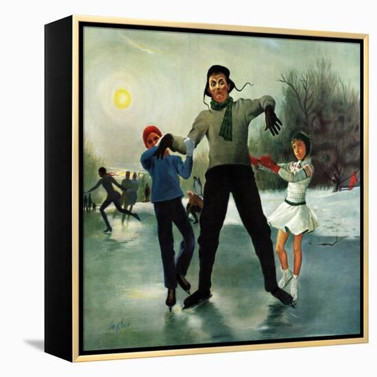 "Ice-skating Class for Dad", February 8, 1958-George Hughes-Framed Premier Image Canvas