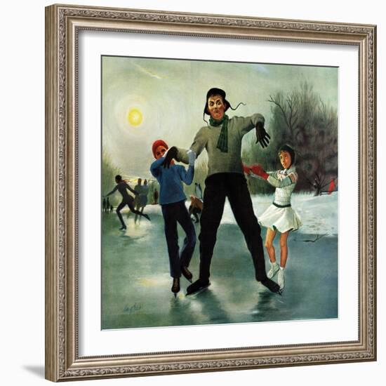 "Ice-skating Class for Dad", February 8, 1958-George Hughes-Framed Giclee Print