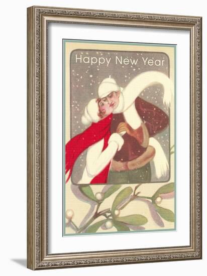 Ice Skating Couple, Mistletoe-null-Framed Art Print