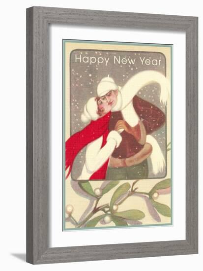 Ice Skating Couple, Mistletoe-null-Framed Art Print