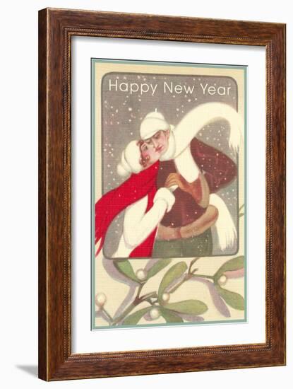 Ice Skating Couple, Mistletoe--Framed Art Print