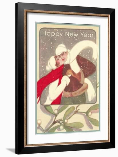 Ice Skating Couple, Mistletoe-null-Framed Art Print