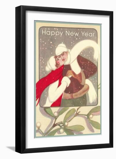 Ice Skating Couple, Mistletoe--Framed Art Print