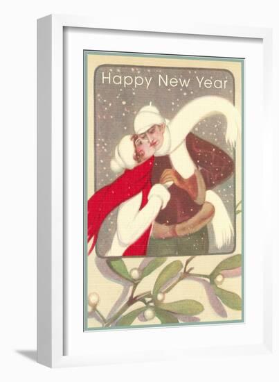 Ice Skating Couple, Mistletoe-null-Framed Art Print