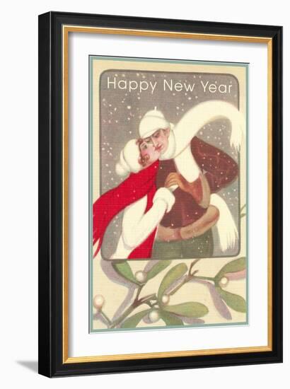 Ice Skating Couple, Mistletoe-null-Framed Art Print